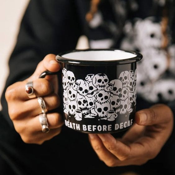 Death Before Decaf Enamel Coffee Mug