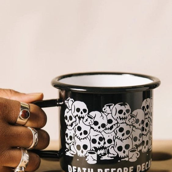 Death Before Decaf Enamel Coffee Mug