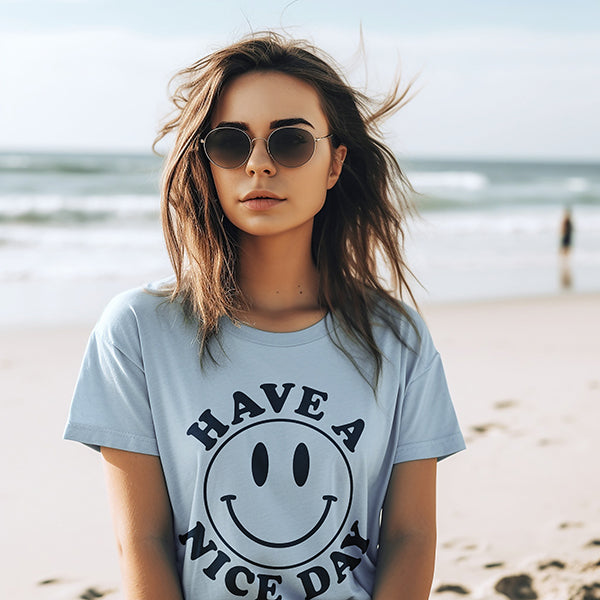 Have A Nice Day Retro Smiley Face Tee Shirt (Wholesale)