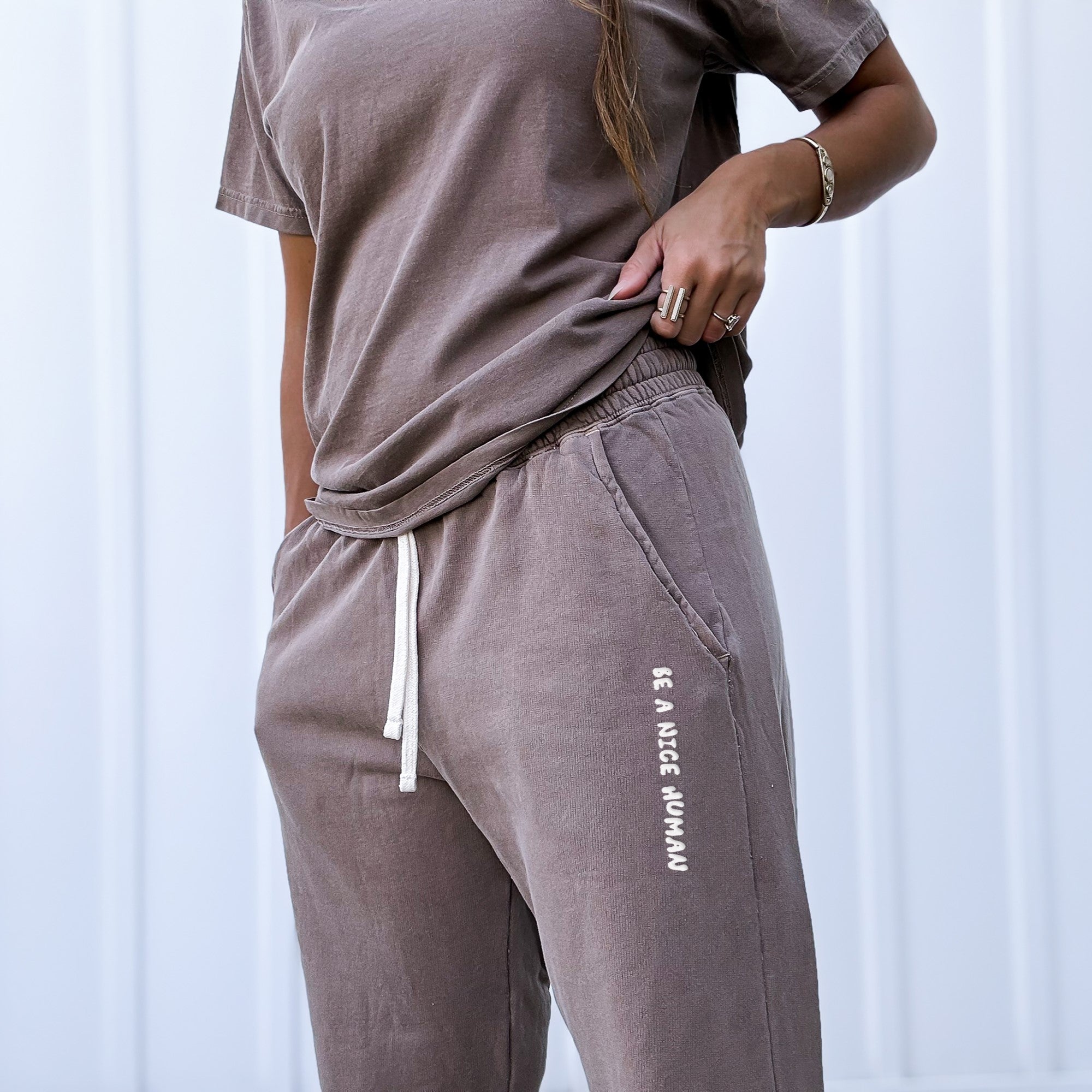 Be A Nice Human Puff Print Lightweight Fleece Sweatpants