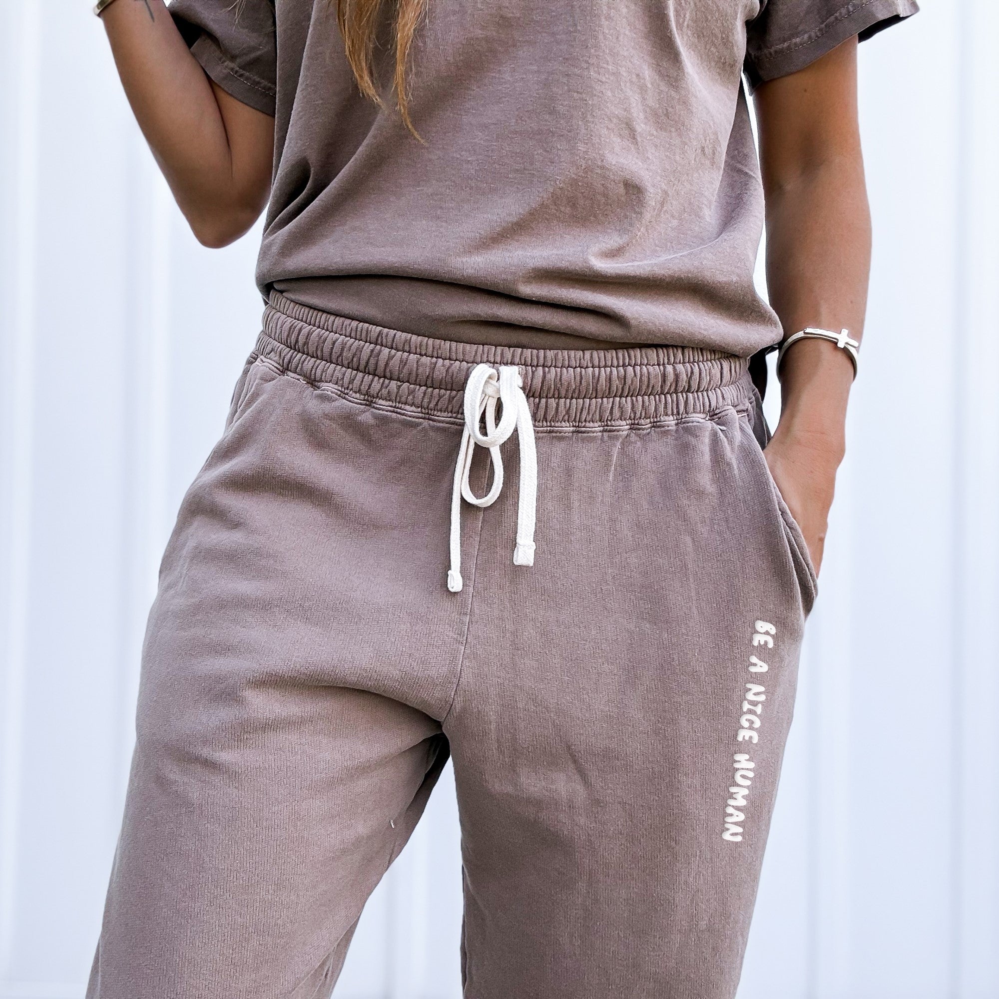 Be A Nice Human Puff Print Lightweight Fleece Sweatpants