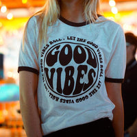 Good Vibes Ringer Tee - Alley & Rae Apparel