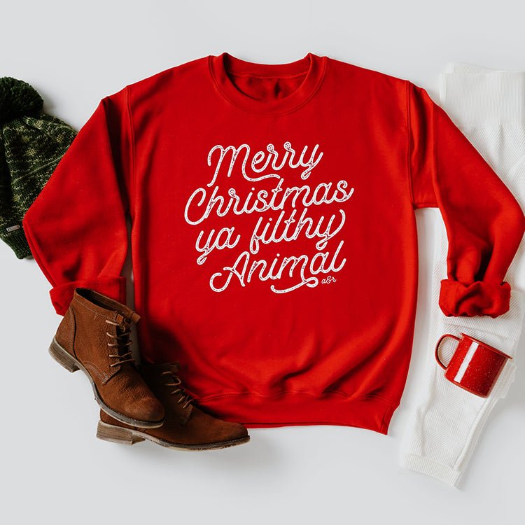 Merry Christmas Ya Filthy Animal Crewneck Sweatshirt - Alley & Rae Apparel