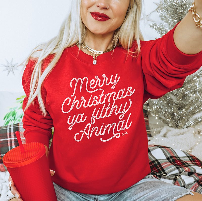 Merry Christmas Ya Filthy Animal Crewneck Sweatshirt - Alley & Rae Apparel
