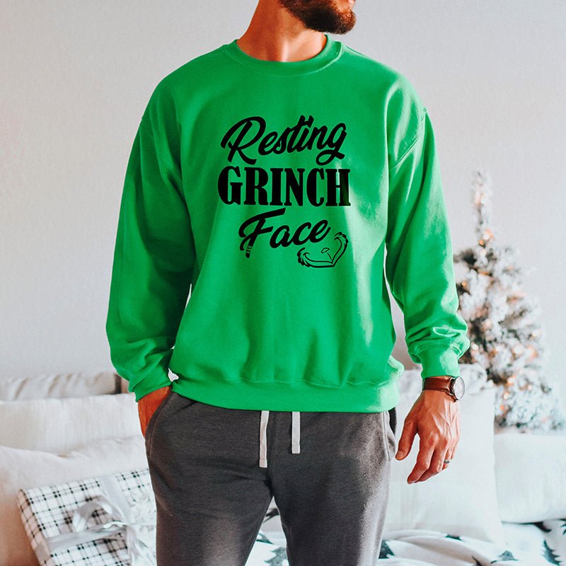 Resting Grinch Face Christmas Sweatshirt - Alley & Rae Apparel