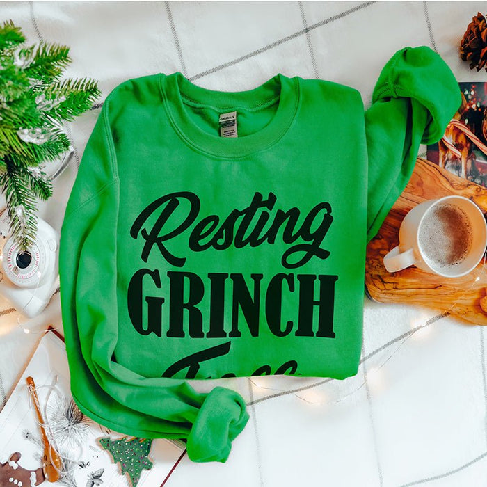 Resting Grinch Face Christmas Sweatshirt - Alley & Rae Apparel